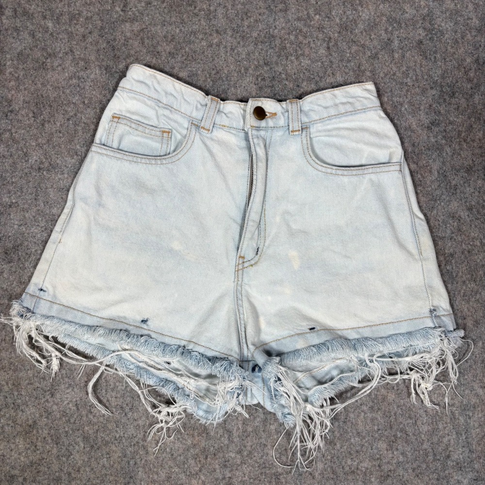 American Apparel Denim Shorts Womens 27 Light Wash High Rise Frayed VTG Raw Hem